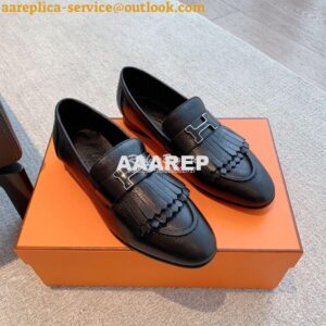 Replica Hermes Royal Loafer Goatskin With Fringe Tone-On-Tone Lacquere