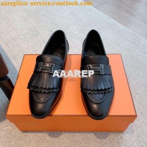 Replica Hermes Royal Loafer Goatskin With Fringe Tone-On-Tone Lacquere 2