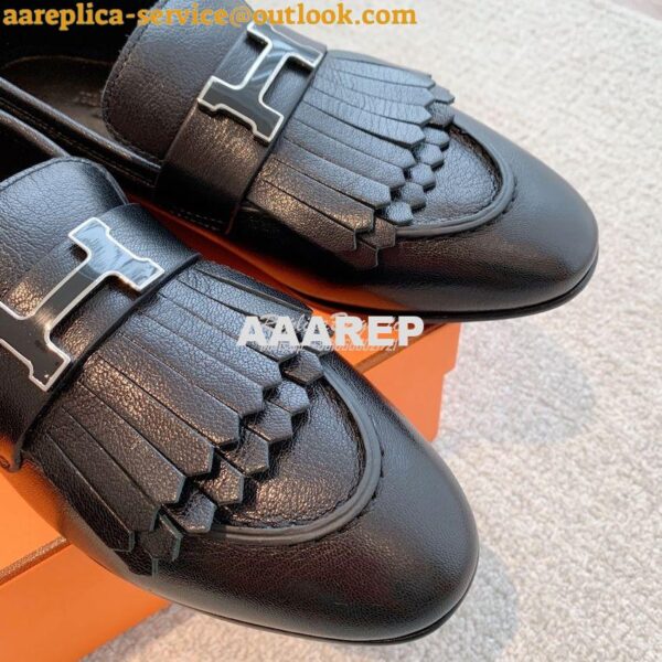 Replica Hermes Royal Loafer Goatskin With Fringe Tone-On-Tone Lacquere 7