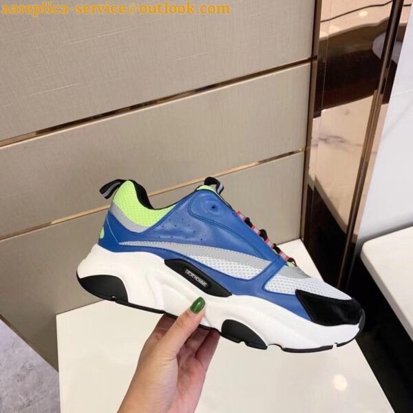 Replica Dior Men's B22 Sneakers In Blue Leather and White Mesh 7