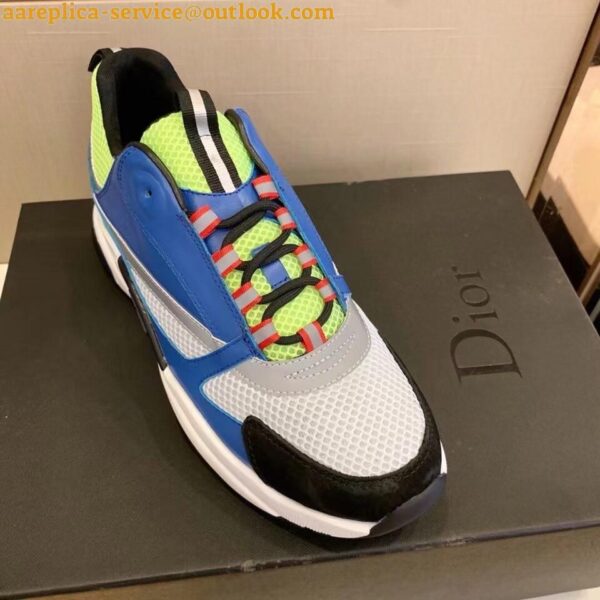 Replica Dior Men's B22 Sneakers In Blue Leather and White Mesh 9