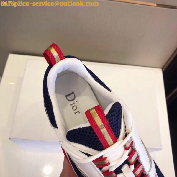 Replica Dior Men's B22 Sneakers In White Leather and Blue Mesh 3