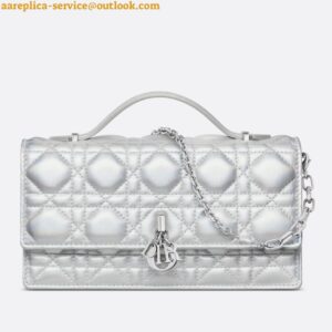 Replica Dior Miss Dior Mini Bag In Iridescent Metallic Silver Lambskin