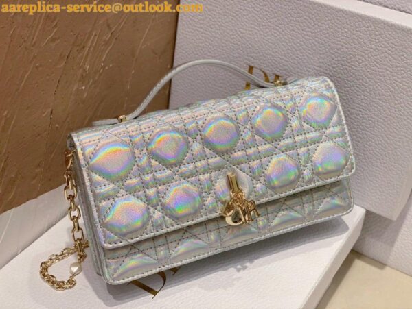 Replica Dior Miss Dior Mini Bag In Iridescent Metallic Silver Lambskin 5