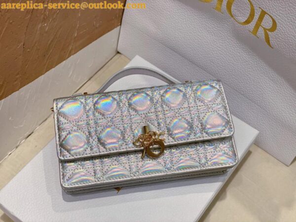 Replica Dior Miss Dior Mini Bag In Iridescent Metallic Silver Lambskin 6