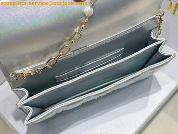 Replica Dior Miss Dior Mini Bag In Iridescent Metallic Silver Lambskin 7