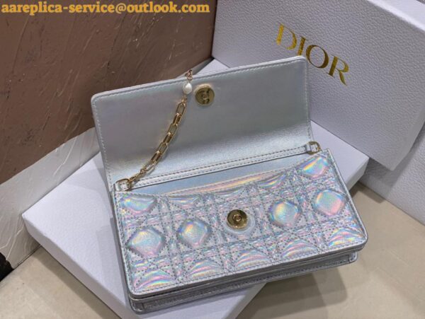 Replica Dior Miss Dior Mini Bag In Iridescent Metallic Silver Lambskin 8