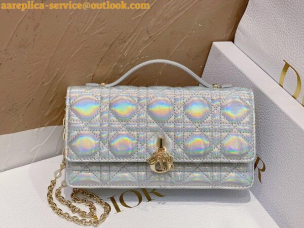 Replica Dior Miss Dior Mini Bag In Iridescent Metallic Silver Lambskin 10