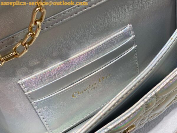 Replica Dior Miss Dior Mini Bag In Iridescent Metallic Silver Lambskin 11