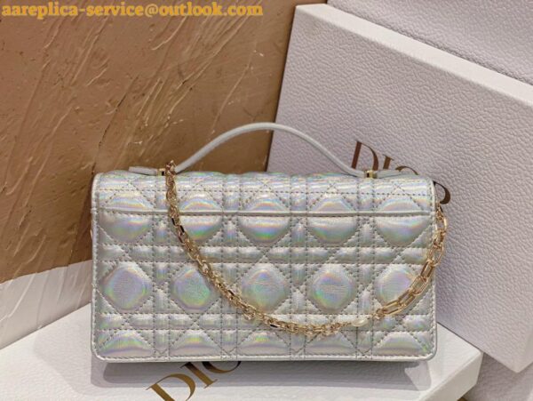 Replica Dior Miss Dior Mini Bag In Iridescent Metallic Silver Lambskin 12