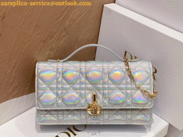 Replica Dior Miss Dior Mini Bag In Iridescent Metallic Silver Lambskin 13