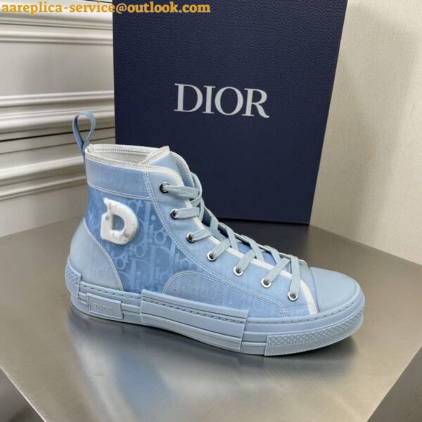 Replica Dior Men's B23 High-top Sneakers In Ligth Blue Oblique Canvas 5