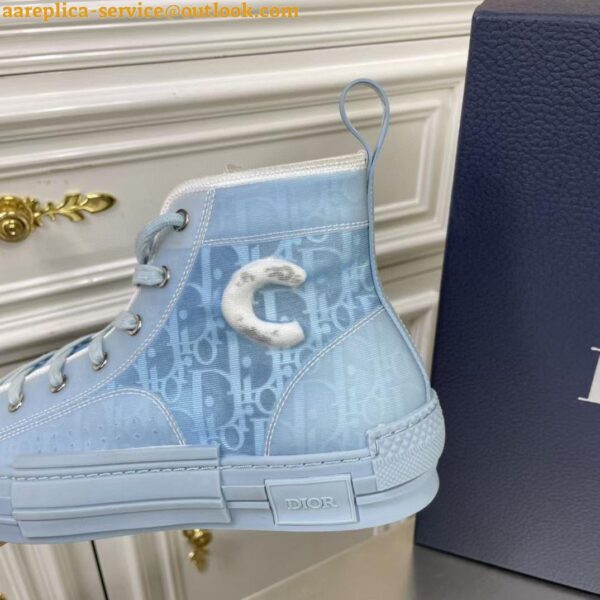 Replica Dior Men's B23 High-top Sneakers In Ligth Blue Oblique Canvas 8