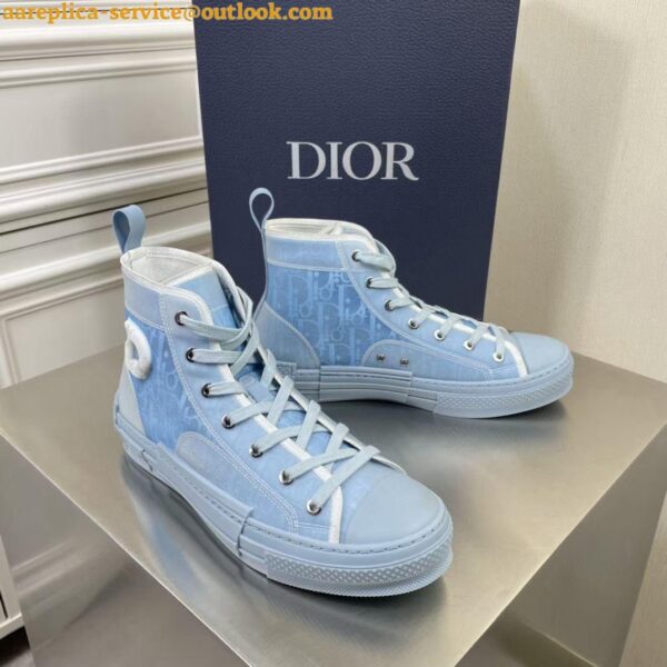 Replica Dior Men's B23 High-top Sneakers In Ligth Blue Oblique Canvas 9