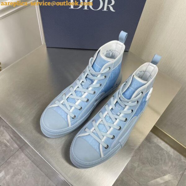 Replica Dior Men's B23 High-top Sneakers In Ligth Blue Oblique Canvas 10