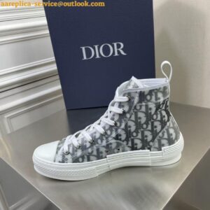 Replica Dior Men's B23 High-top Sneakers In White and Black Oblique Canvas