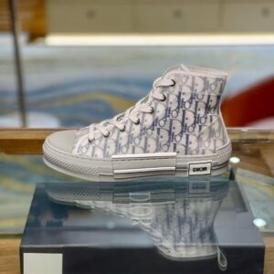 Replica Dior Men's B23 High-top Sneakers In White and Blue Oblique Canvas