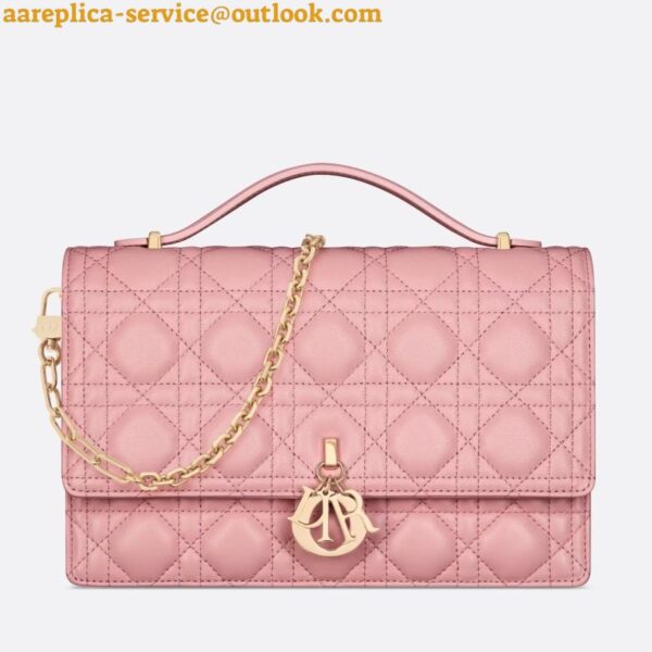 Replica Dior Miss Dior Top Handle Bag in Melocoton Pink Cannage Lambskin 3