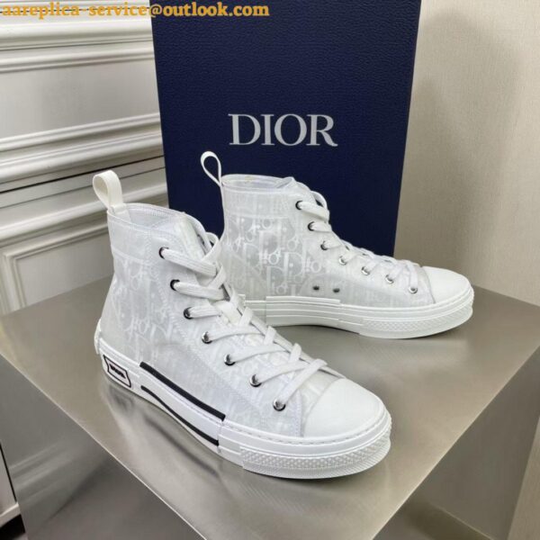 Replica Dior Men's B23 High-top Sneakers In White and Blue Oblique Canvas 14