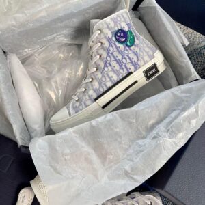 Replica Dior Men's B23 High-top Sneakers In White and Purple Oblique Canvas