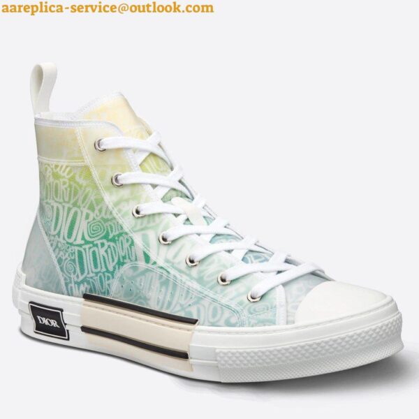 Replica Dior Men's B23 High-top Sneakers with Green and Yellow Print 5