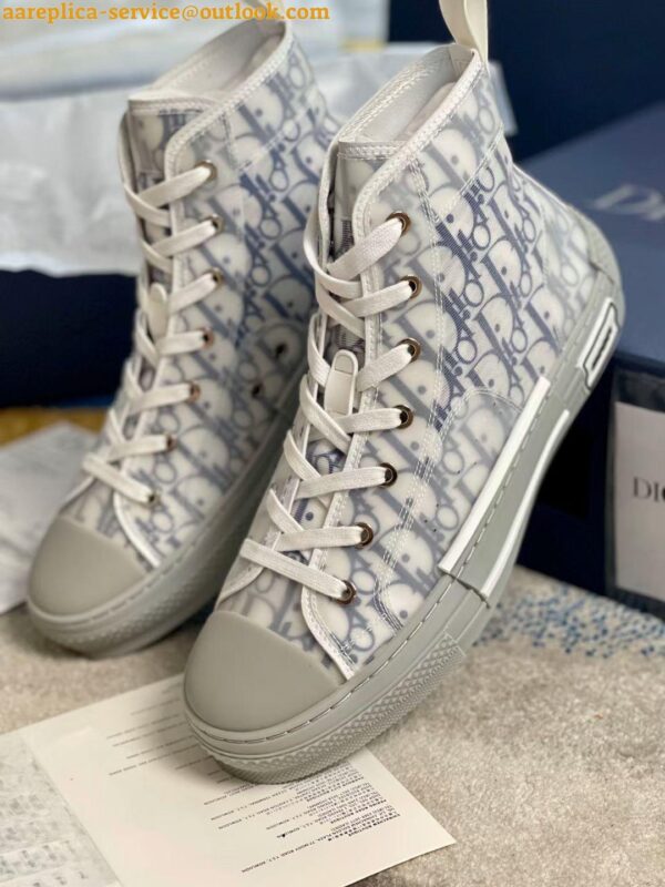 Replica Dior Men's B23 High-top Sneakers In White and Blue Oblique Canvas 23