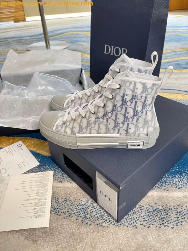 Replica Dior Men's B23 High-top Sneakers In White and Blue Oblique Canvas 26