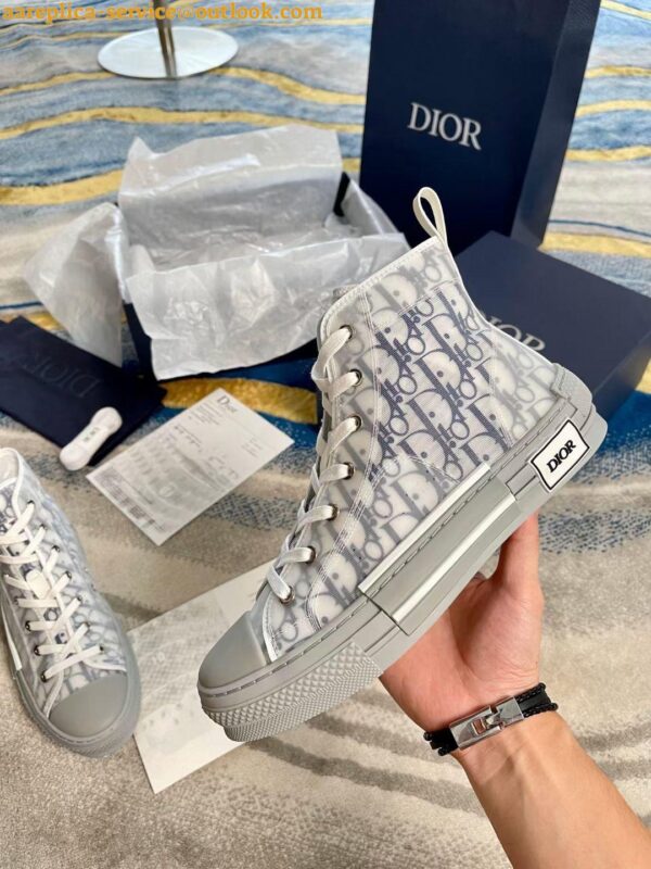 Replica Dior Men's B23 High-top Sneakers In White and Blue Oblique Canvas 27