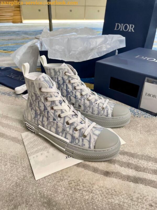 Replica Dior Men's B23 High-top Sneakers In White and Blue Oblique Canvas 29