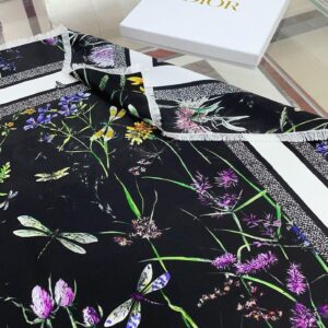 Replica Dior Herbarium 90 Square Scarf in Black Silk Twill