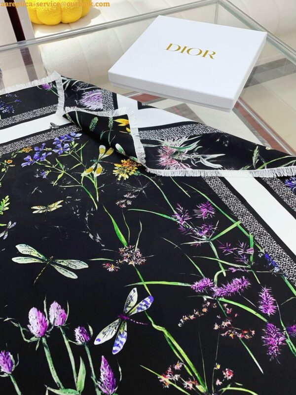 Replica Dior Herbarium 90 Square Scarf in Black Silk Twill 3