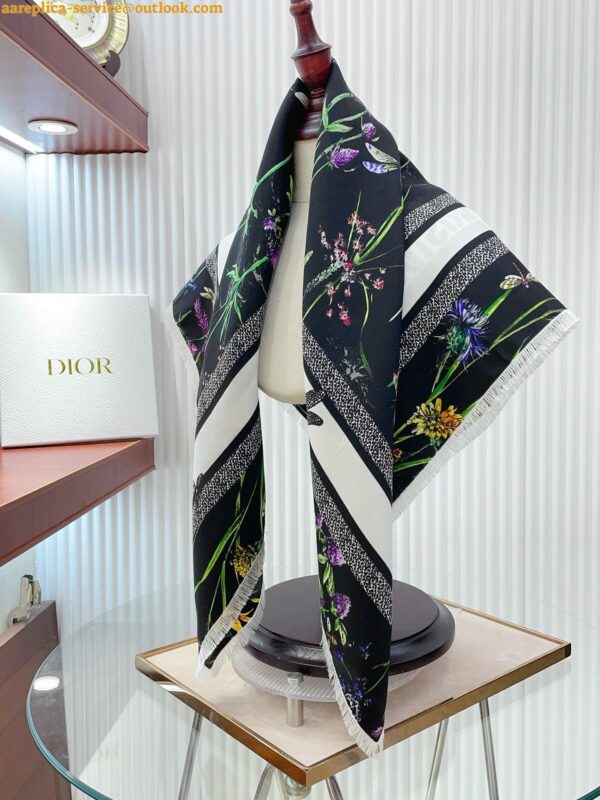 Replica Dior Herbarium 90 Square Scarf in Black Silk Twill 7