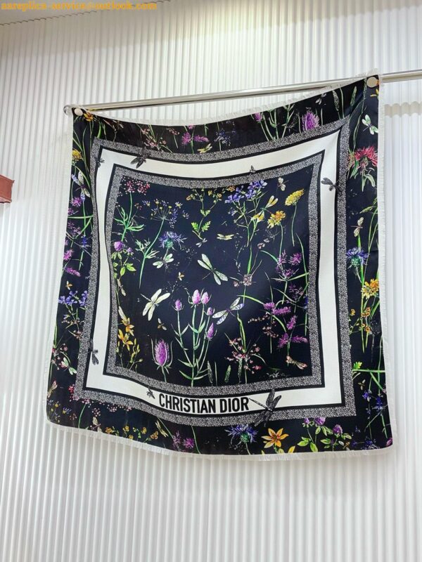 Replica Dior Herbarium 90 Square Scarf in Black Silk Twill 9