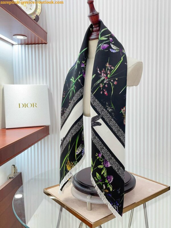 Replica Dior Herbarium 90 Square Scarf in Black Silk Twill 10