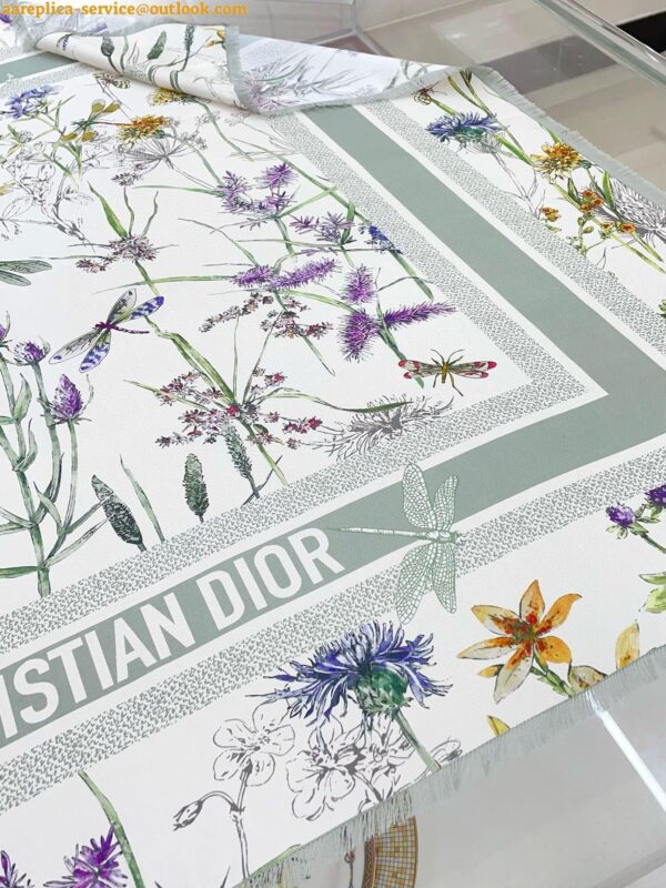 Replica Dior Herbarium 90 Square Scarf in Green and White Silk Twill 5