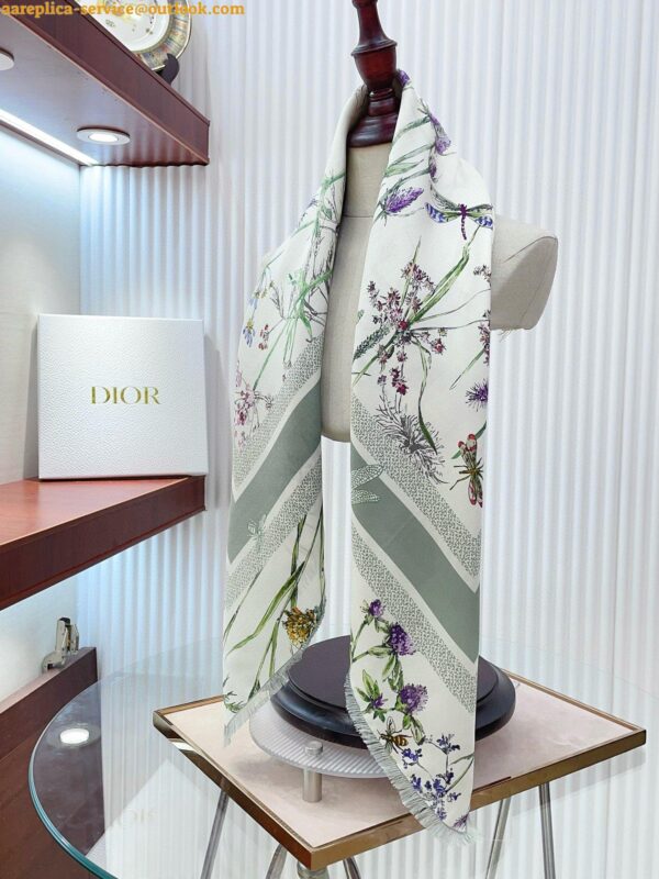 Replica Dior Herbarium 90 Square Scarf in Green and White Silk Twill 6