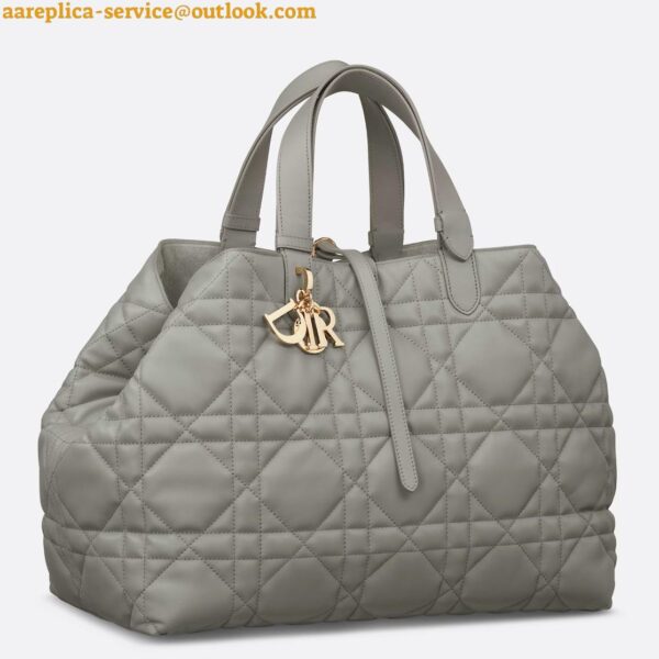 Replica Dior Toujours Large Bag in Grey Macrocannage Calfskin 3