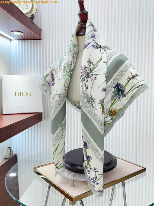 Replica Dior Herbarium 90 Square Scarf in Green and White Silk Twill 7