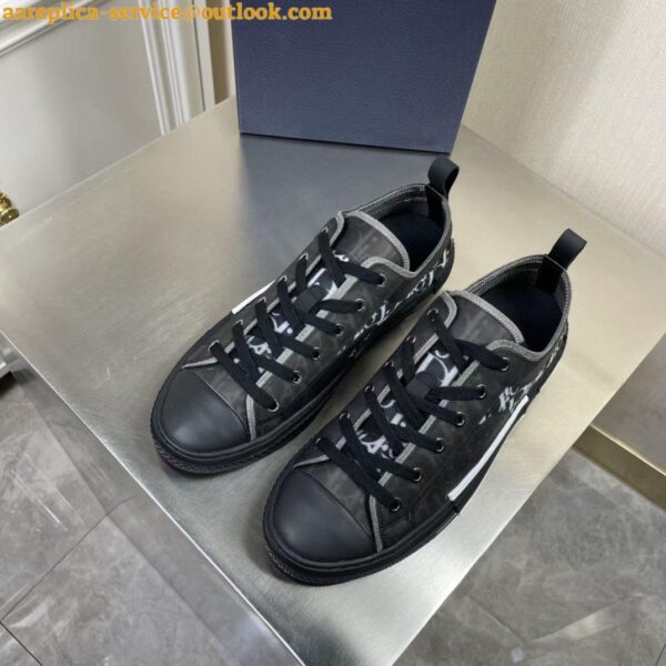 Replica Dior Men's B23 Low-top Sneakers In Black Oblique Canvas 6