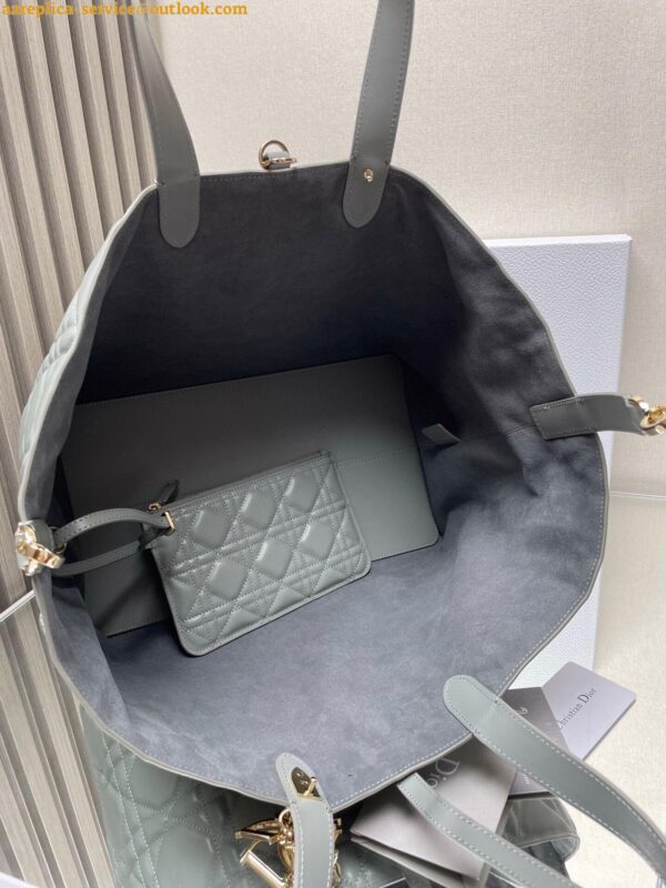 Replica Dior Toujours Large Bag in Grey Macrocannage Calfskin 9