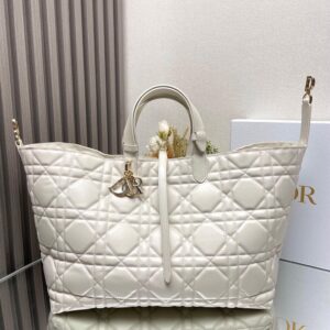 Replica Dior Toujours Large Bag in White Macrocannage Calfskin 2