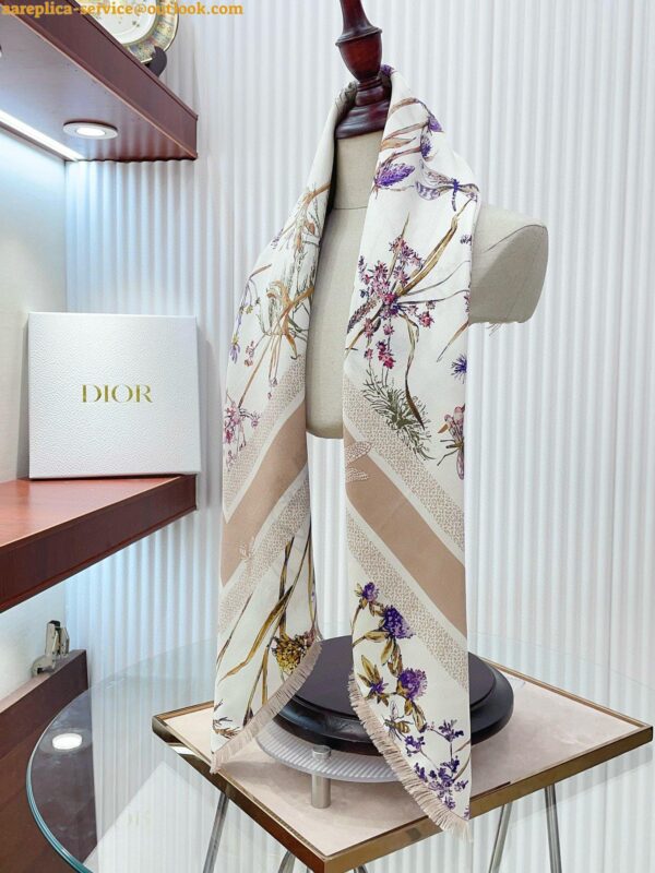 Replica Dior Herbarium 90 Square Scarf in Pink and White Silk Twill 7