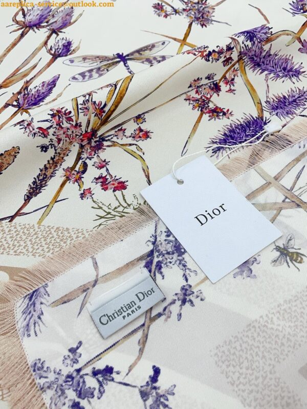 Replica Dior Herbarium 90 Square Scarf in Pink and White Silk Twill 8