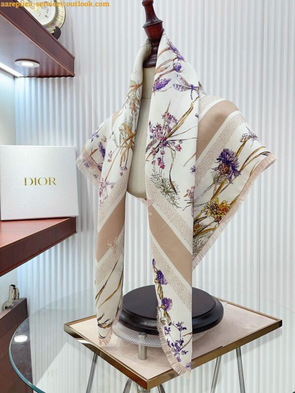 Replica Dior Herbarium 90 Square Scarf in Pink and White Silk Twill 9