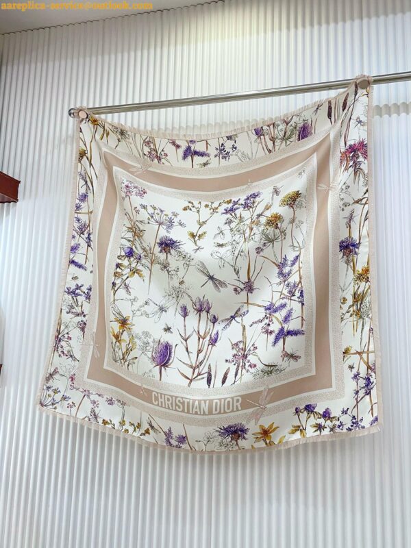 Replica Dior Herbarium 90 Square Scarf in Pink and White Silk Twill 10