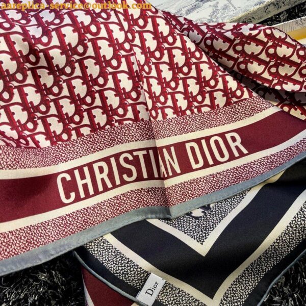 Replica Dior Oblique Diortwin 90 Square Scarf in Bordeaux and Blue Silk Twill 7