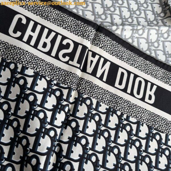 Replica Dior Oblique Diortwin 90 Square Scarf in Grey and Blue Silk Twill 10