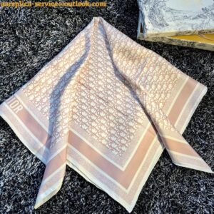 Replica Dior Oblique Diortwin 90 Square Scarf in Pink and Grey Silk Twill