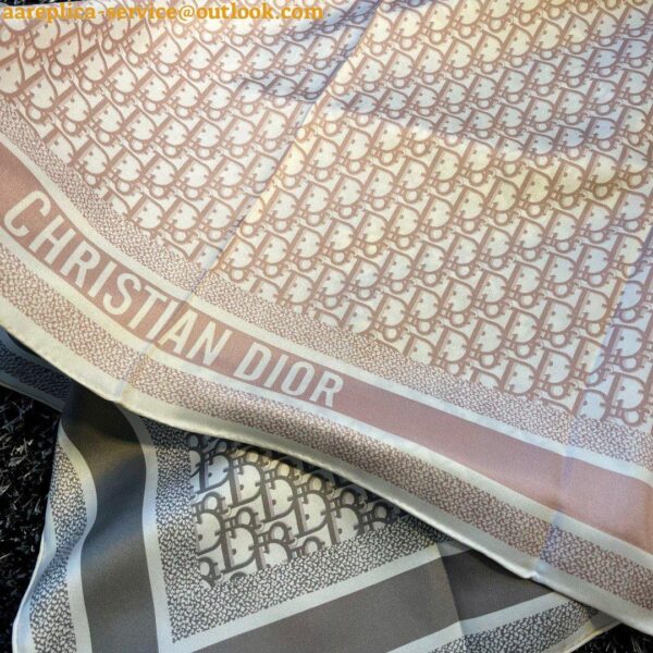 Replica Dior Oblique Diortwin 90 Square Scarf in Pink and Grey Silk Twill 7