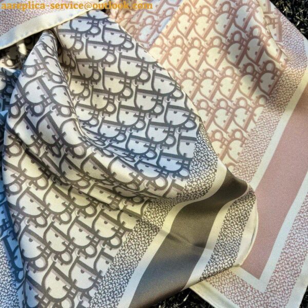 Replica Dior Oblique Diortwin 90 Square Scarf in Pink and Grey Silk Twill 9